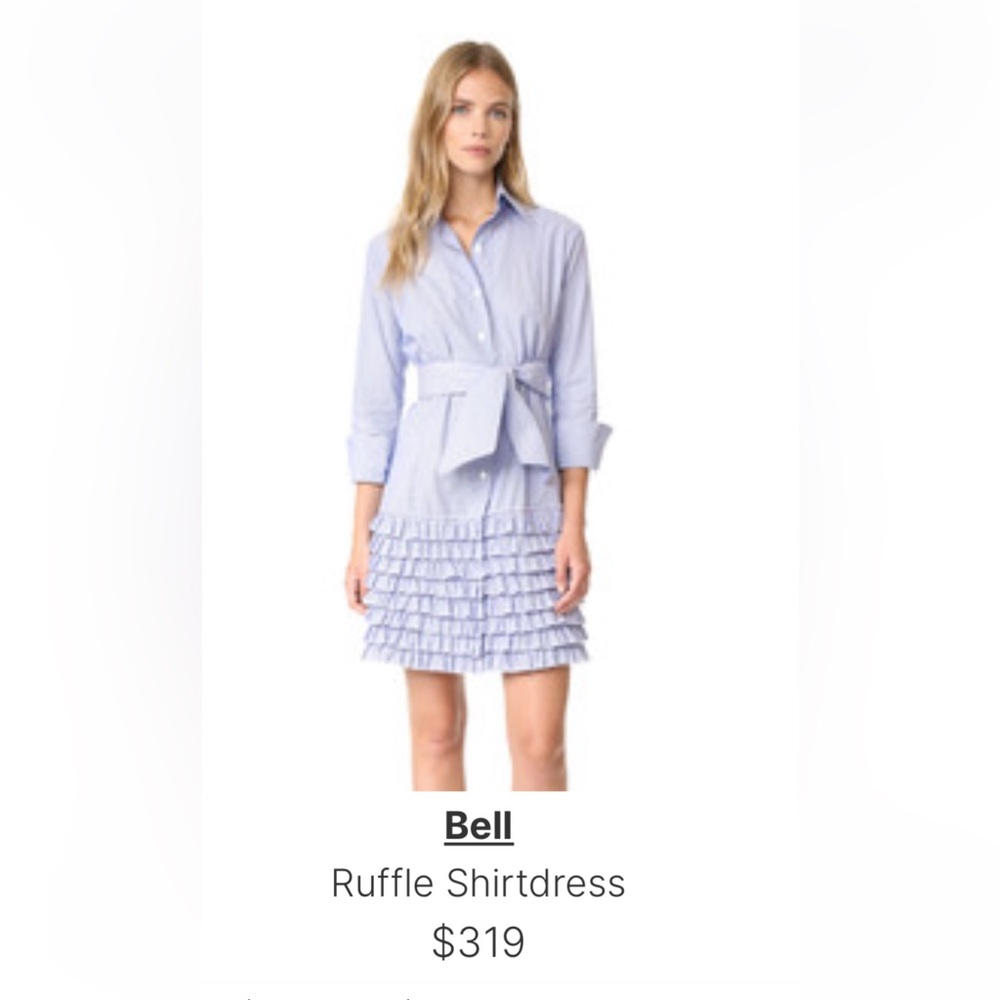 Striped Light Blue Ruffle Hem Long Sleeve Dress